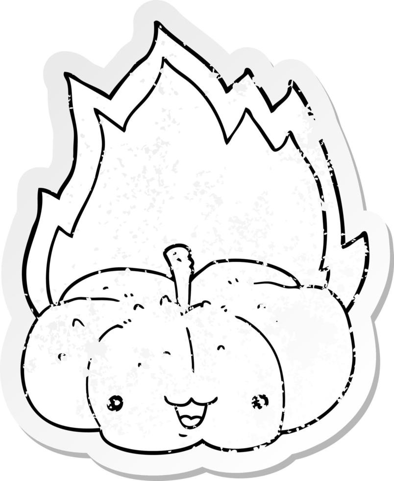 pegatina angustiada de una caricatura de calabaza en llamas vector