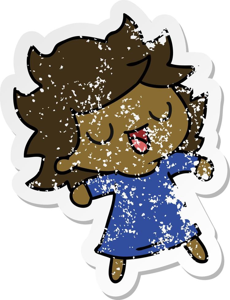 distressed sticker cartoon of cute kawaii girl vector