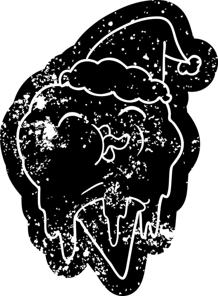 cartoon distressed icon of a melting ice cream wearing santa hat vector