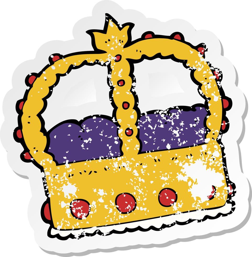 retro distressed sticker of a cartoon crown vector