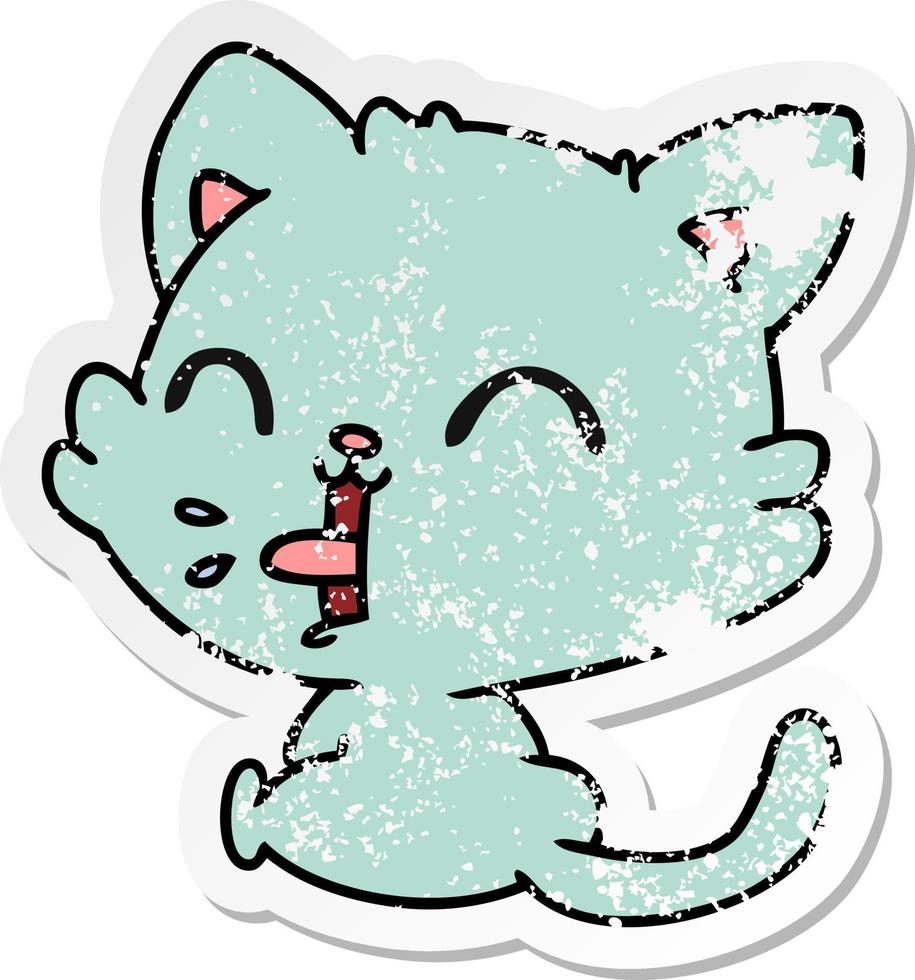 distressed sticker cartoon of cute kawaii cat vector