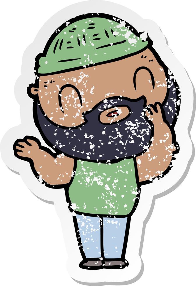 distressed sticker of a cartoon bearded man vector