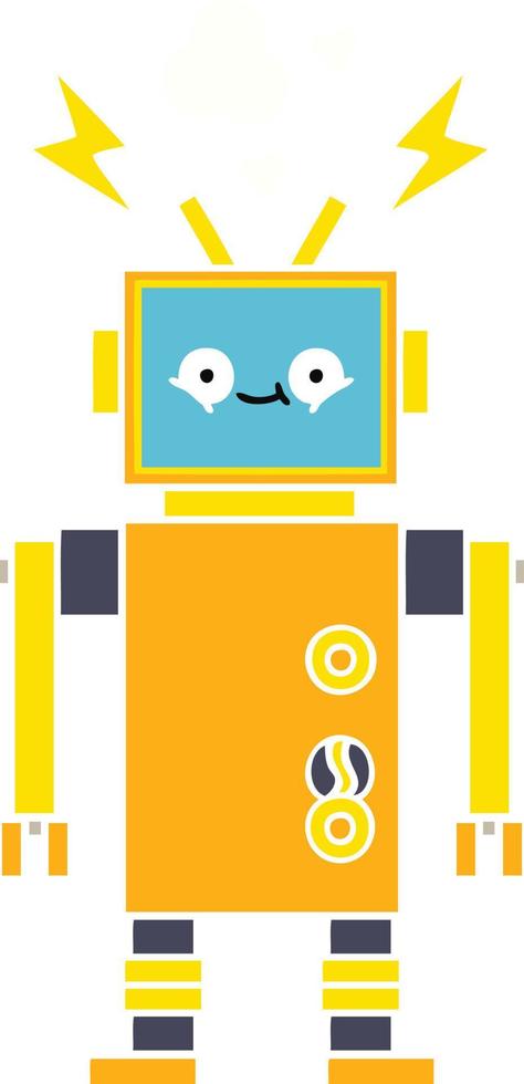 flat color retro cartoon malfunctioning robot vector