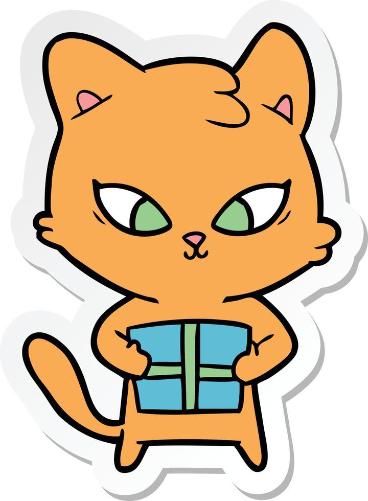 sticker of a cute cartoon cat vector