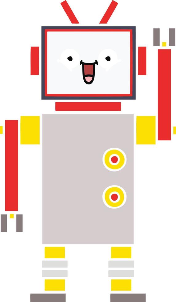 flat color retro cartoon happy robot vector