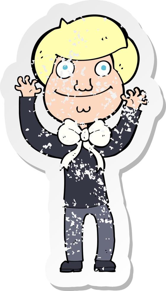 retro distressed sticker of a cartoon man wearing bow tie vector