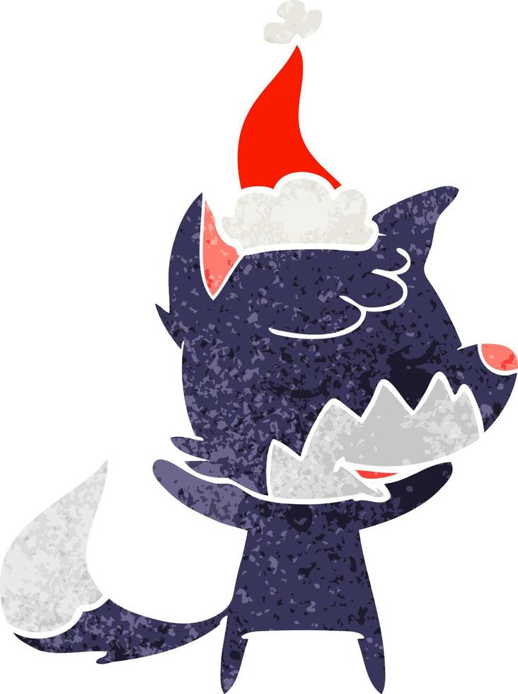 friendly retro cartoon of a fox wearing santa hat vector