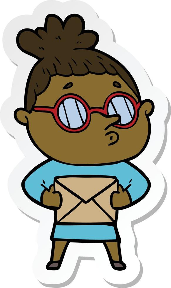 sticker of a cartoon woman wearing glasses vector