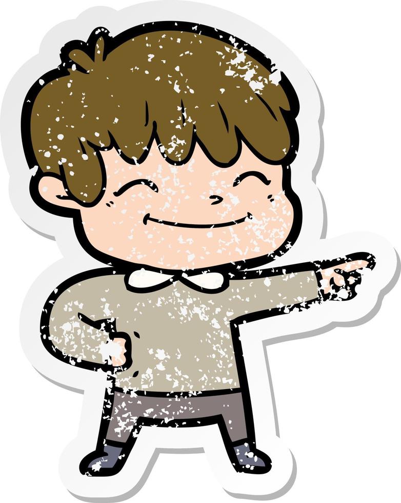 distressed sticker of a cartoon happy boy vector