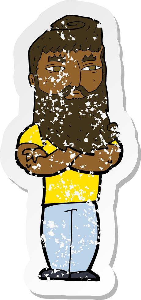 retro distressed sticker of a cartoon serious man with beard vector