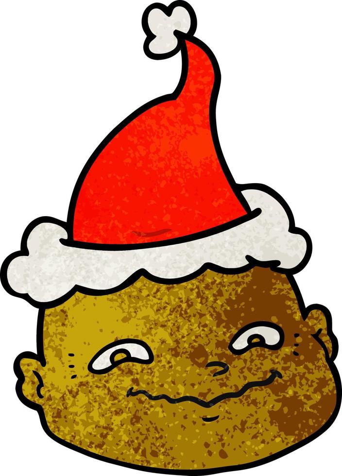 textured cartoon of a bald man wearing santa hat vector