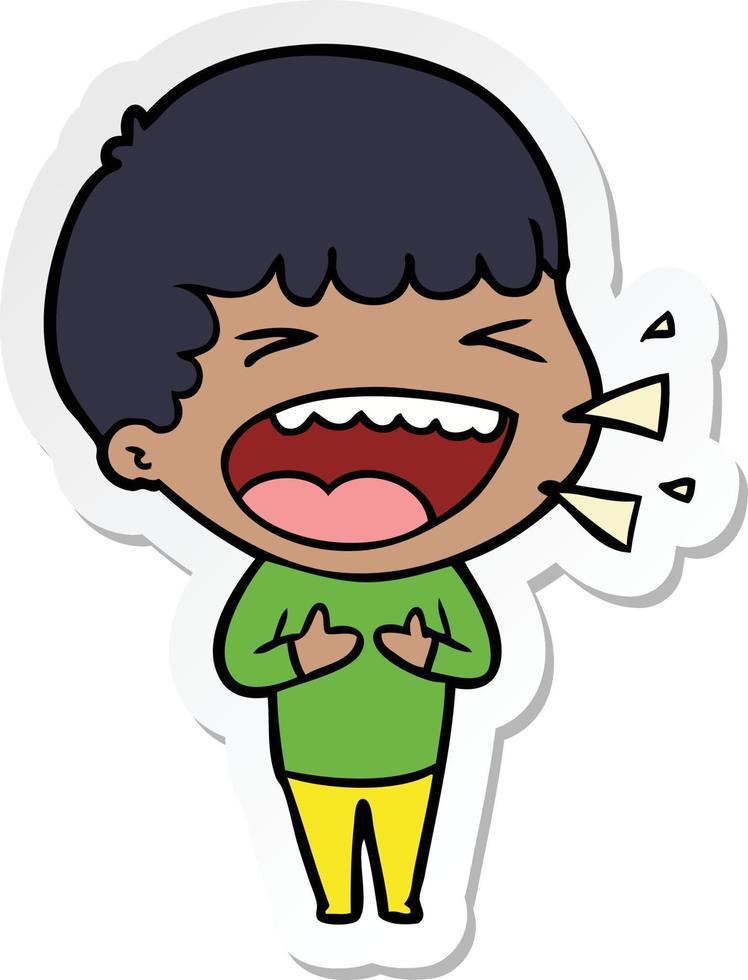 sticker of a cartoon laughing man vector