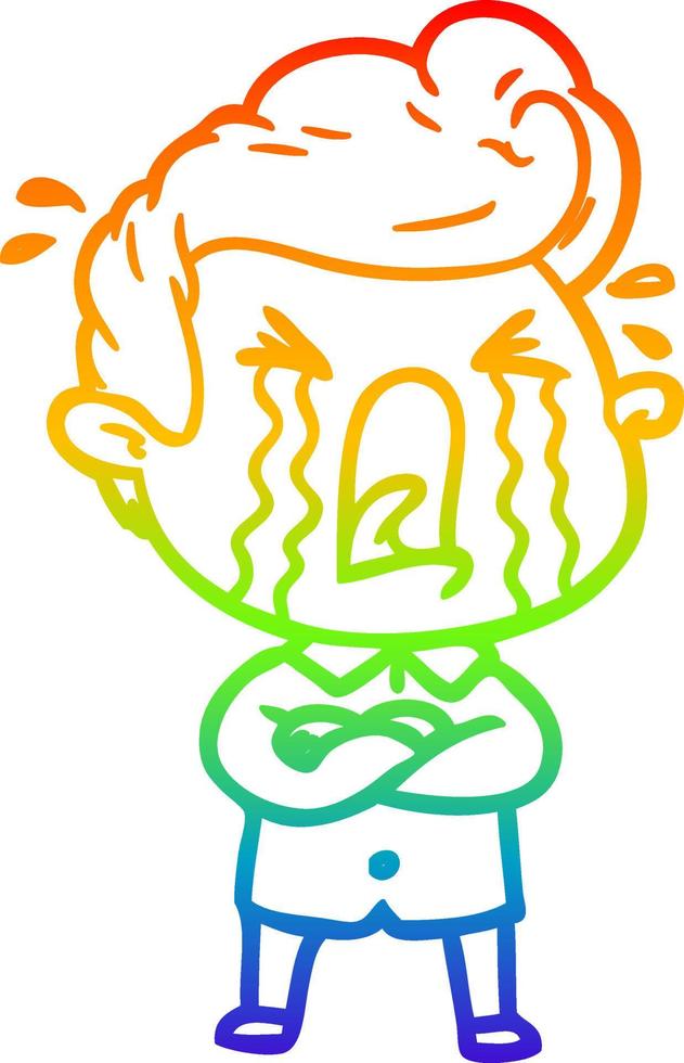 dibujo de línea de gradiente de arco iris hombre llorando de dibujos animados vector