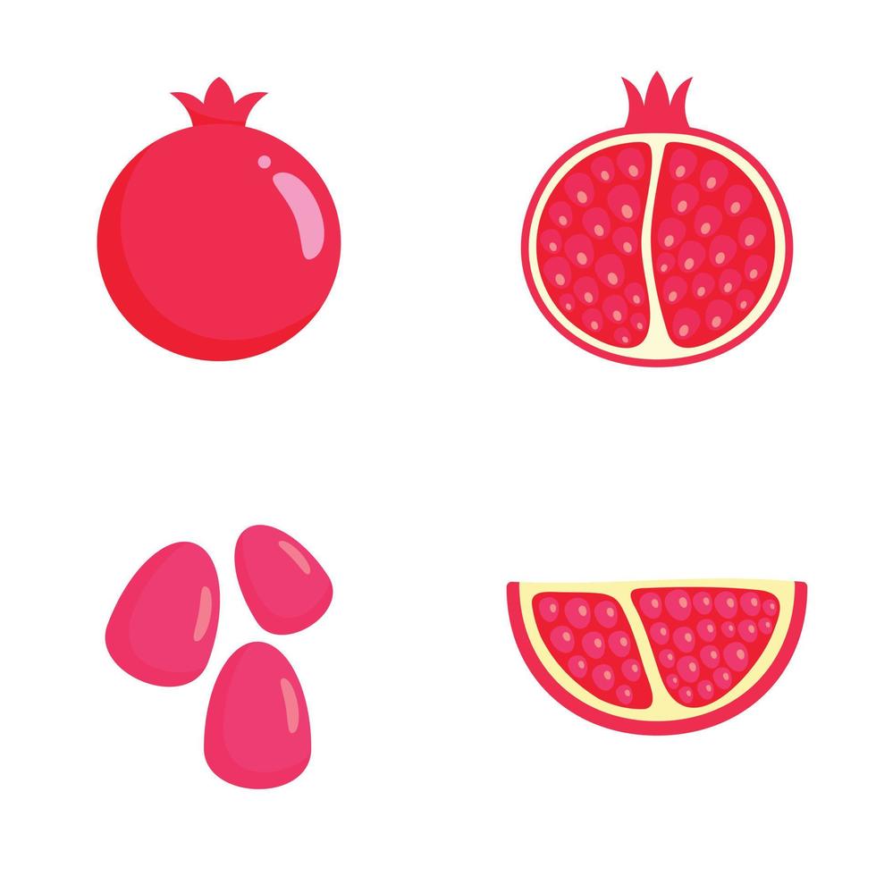 Pomegranate juice seeds icons set, flat style vector