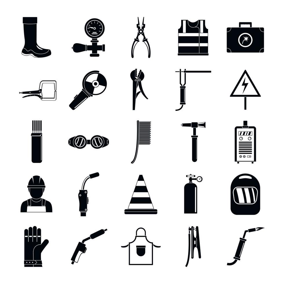 Welder equipment icons set, simple style vector