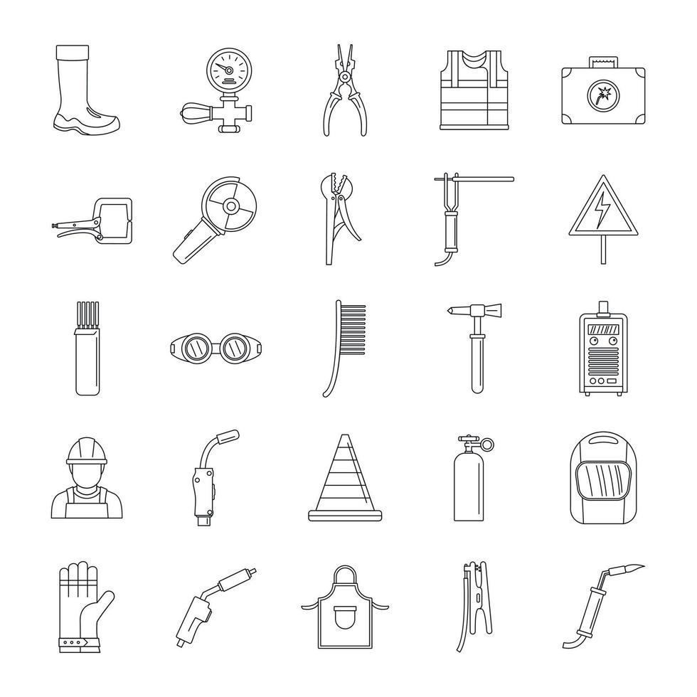 Welder equipment icons set, outline style vector