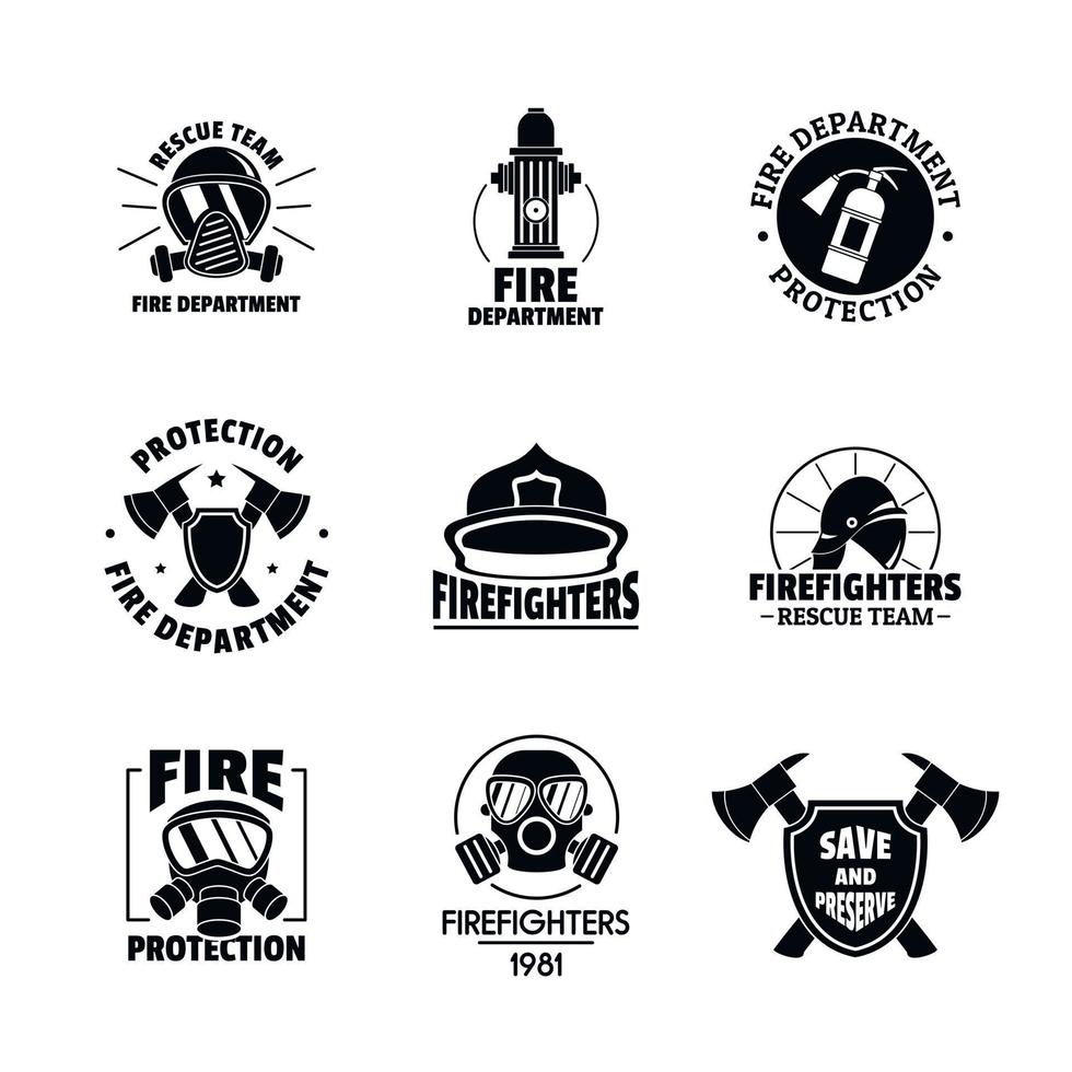 Fire fighter logo icons set, flat style vector