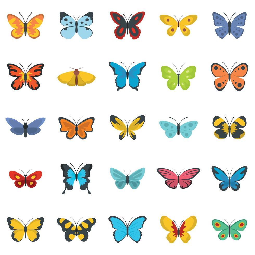 Butterfly icons set, flat style vector