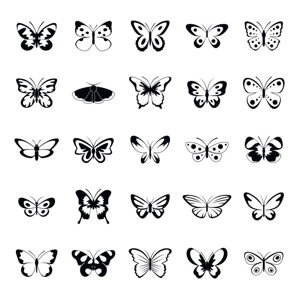 Butterfly icons set, simple style vector