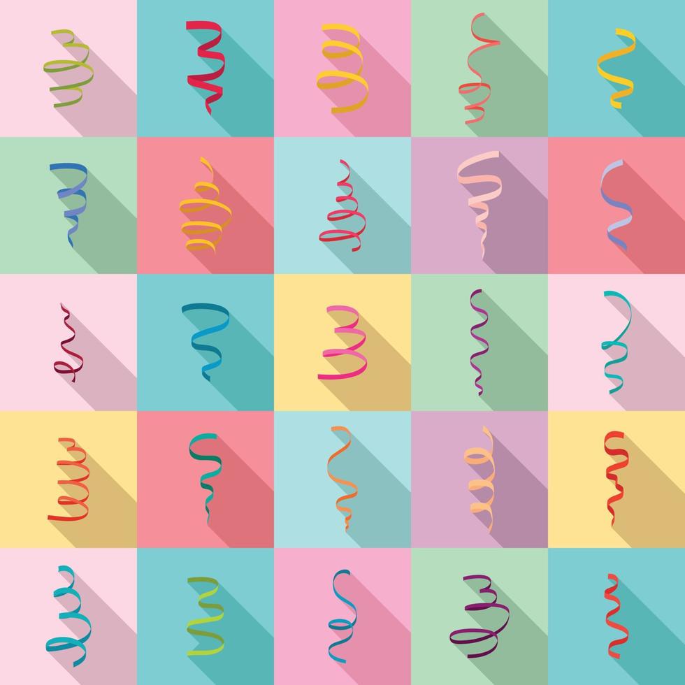 Serpentine coil ribbon icons set, flat style vector