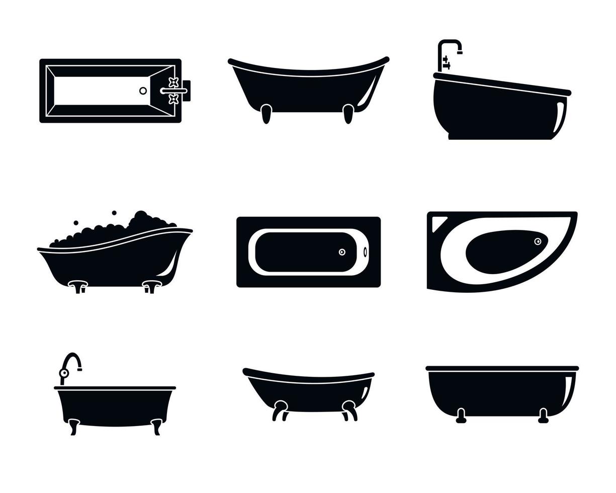 conjunto de iconos interiores de bañera, estilo simple vector