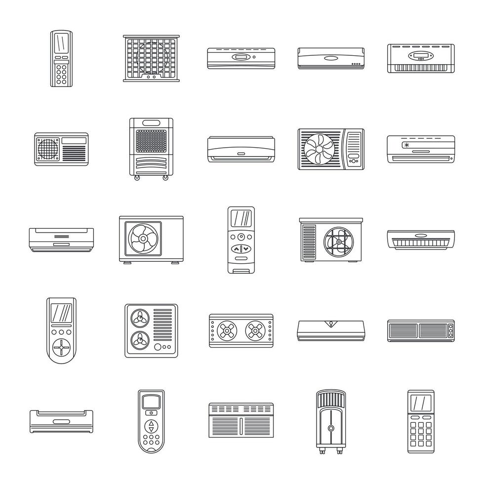 Conditioner air filter icons set, outline style vector