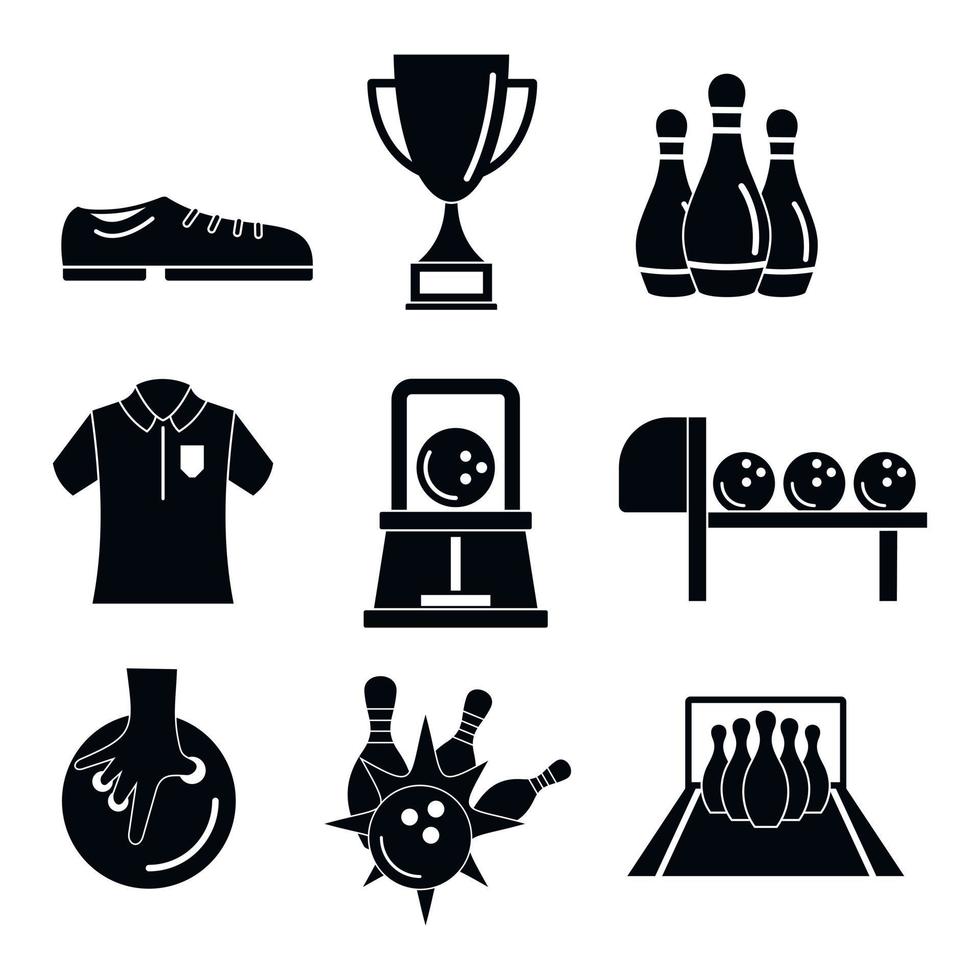 Bowling kegling game icons set, simple style vector