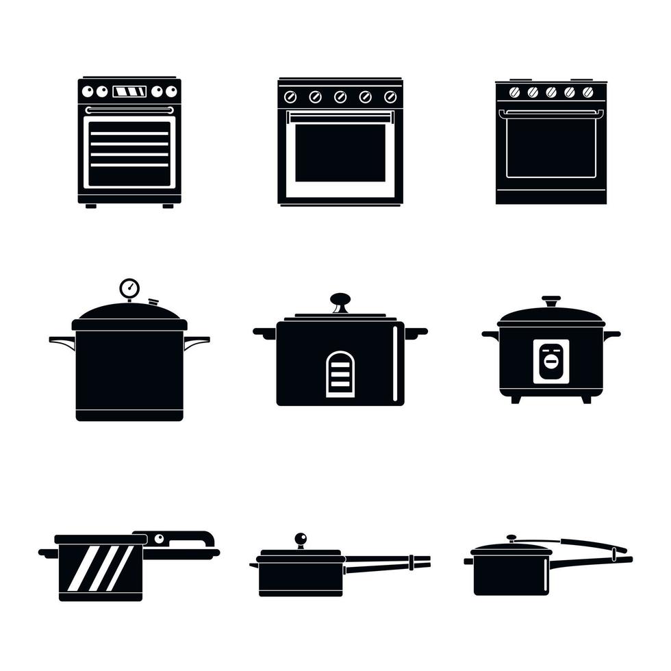 Cooker oven stove pan icons set simple style vector