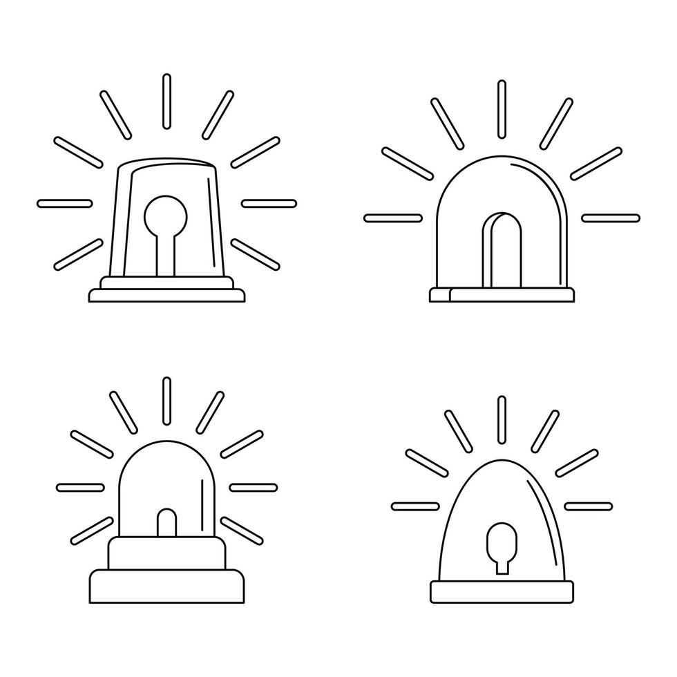 Flasher siren icons set, outline style vector