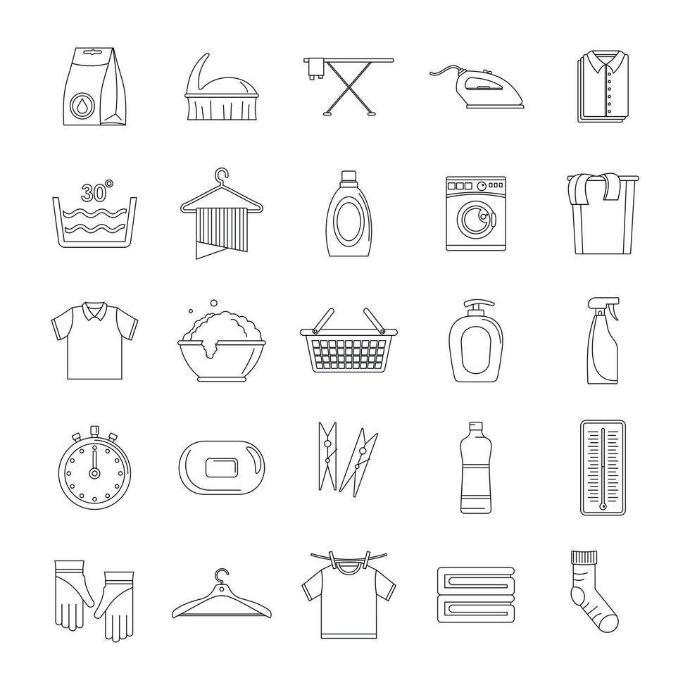 Laundry service icons set, outline style vector
