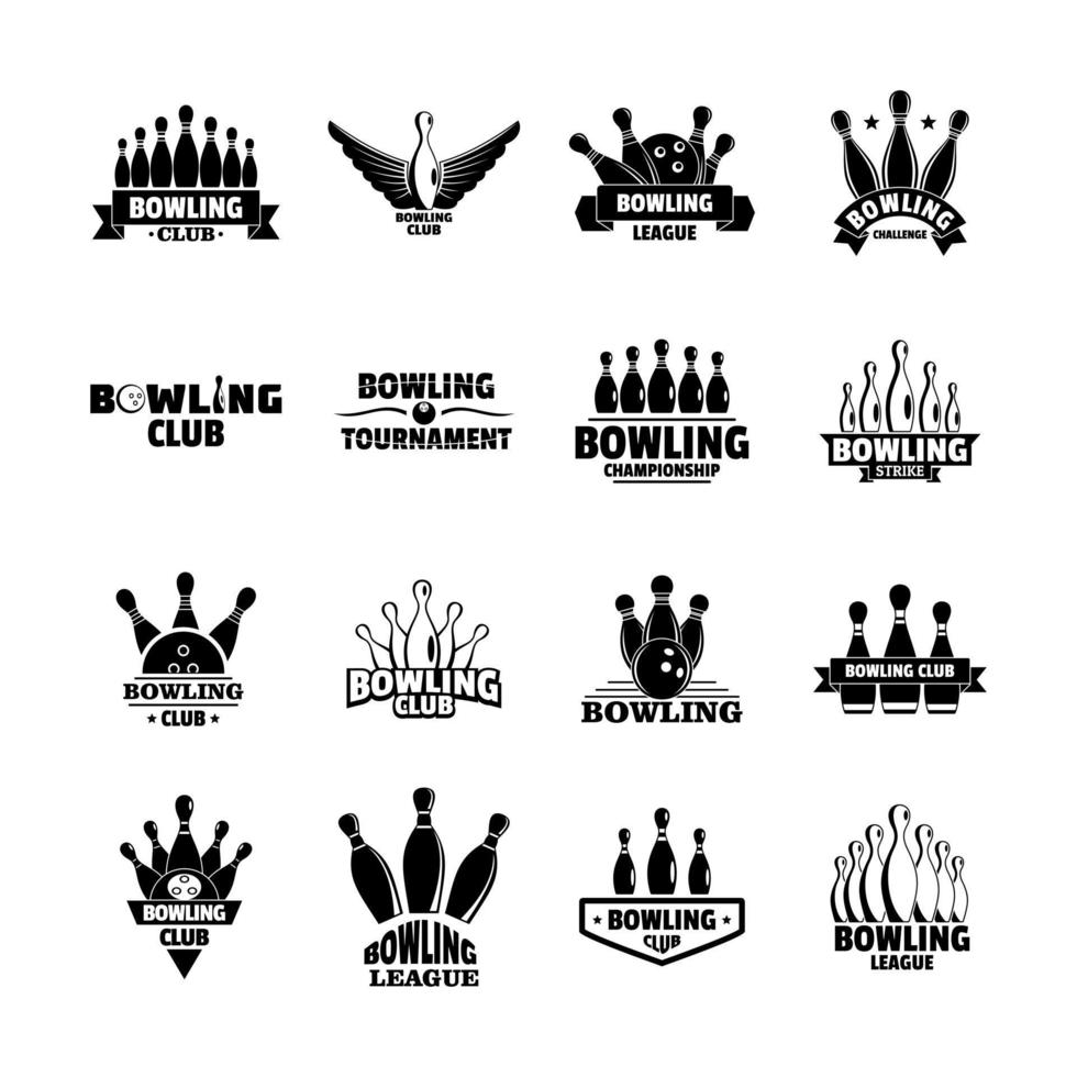 conjunto de logotipos del juego de bolos kegling, estilo simple vector