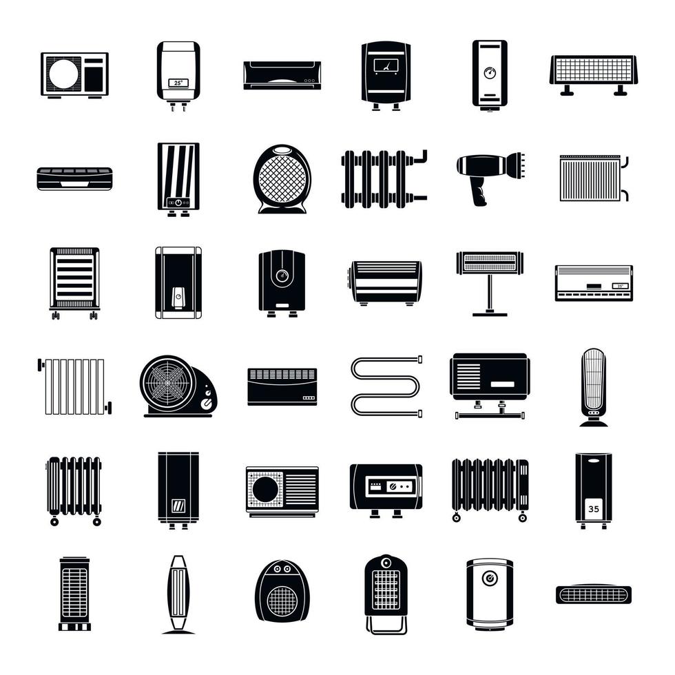 Electric heater device icons set, simple style vector