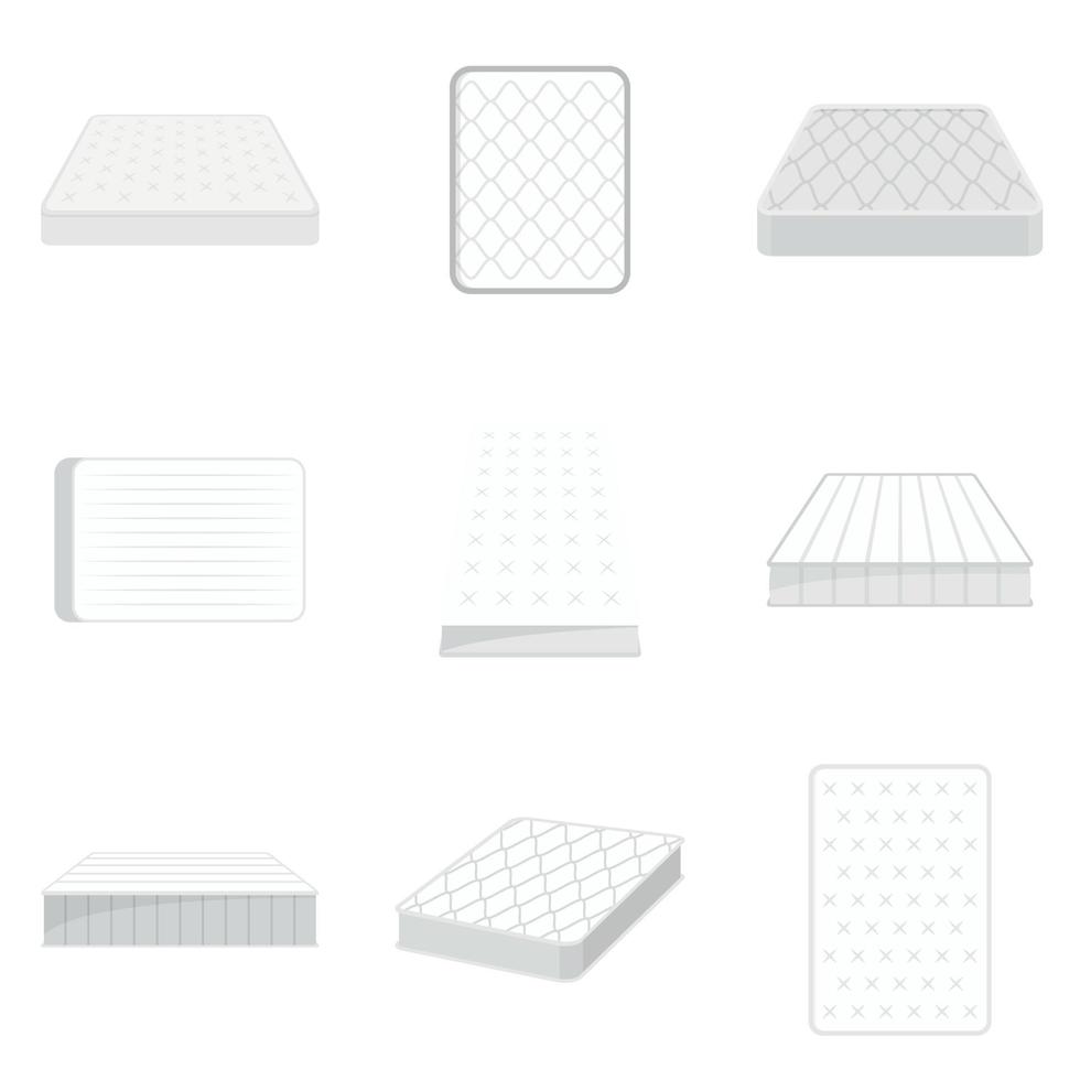 Mattress squab bedding icons set, flat style vector