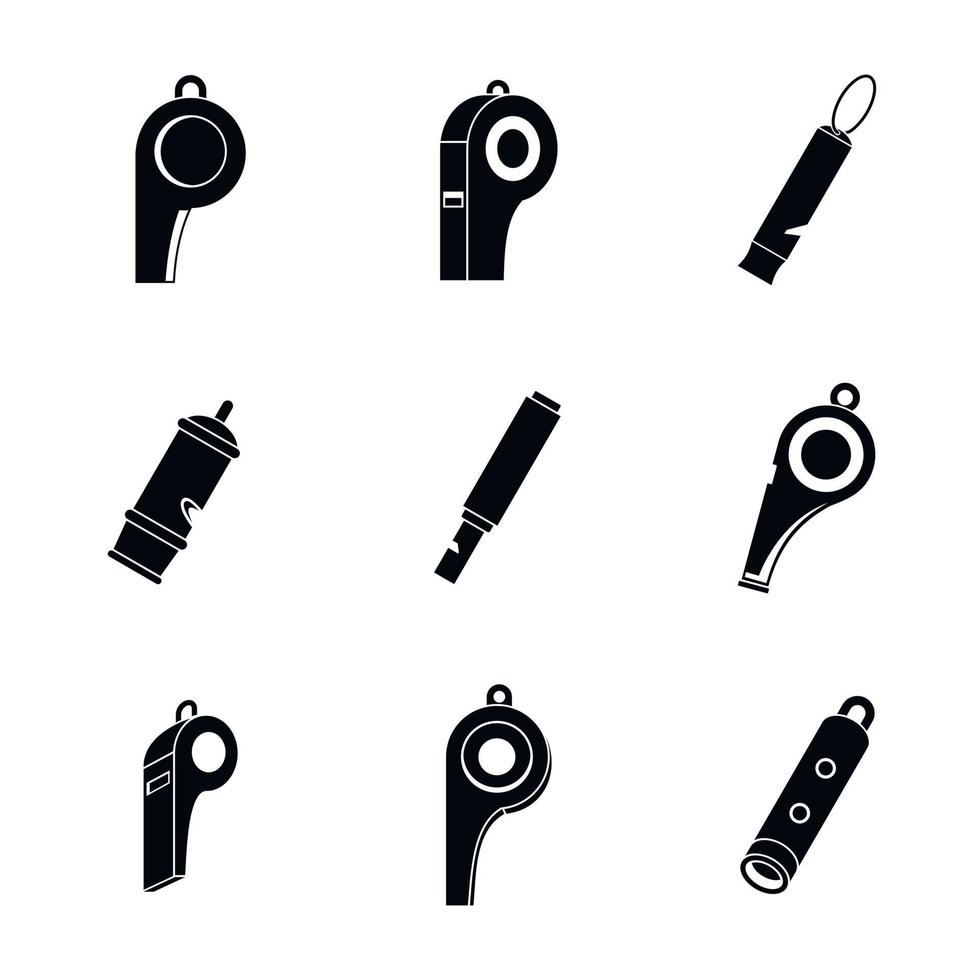 Whistle coaching blow icons set, simple style vector