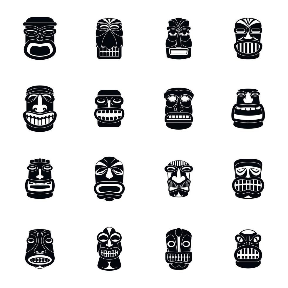 Tiki idol aztec hawaii icons set, simple style vector