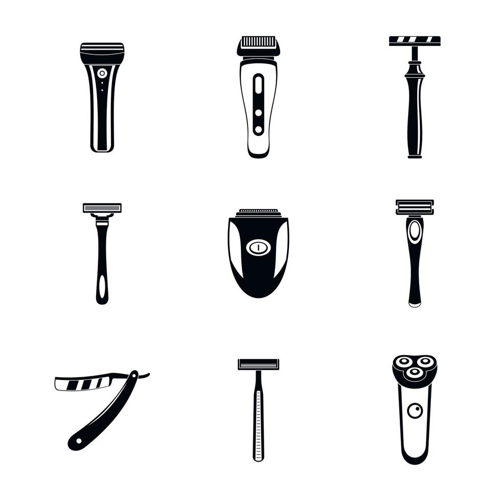 Shaver blade razor personal icons set, simple style vector