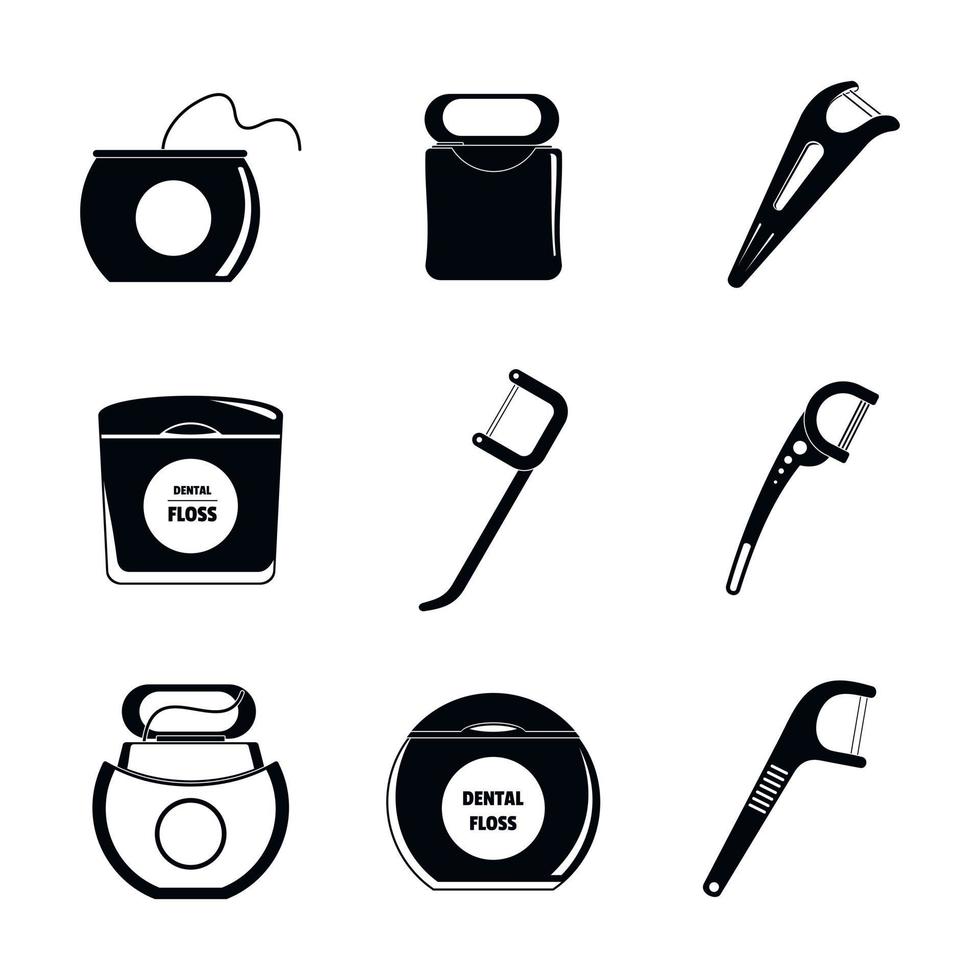 Floss dental teeth icons set, simple style vector