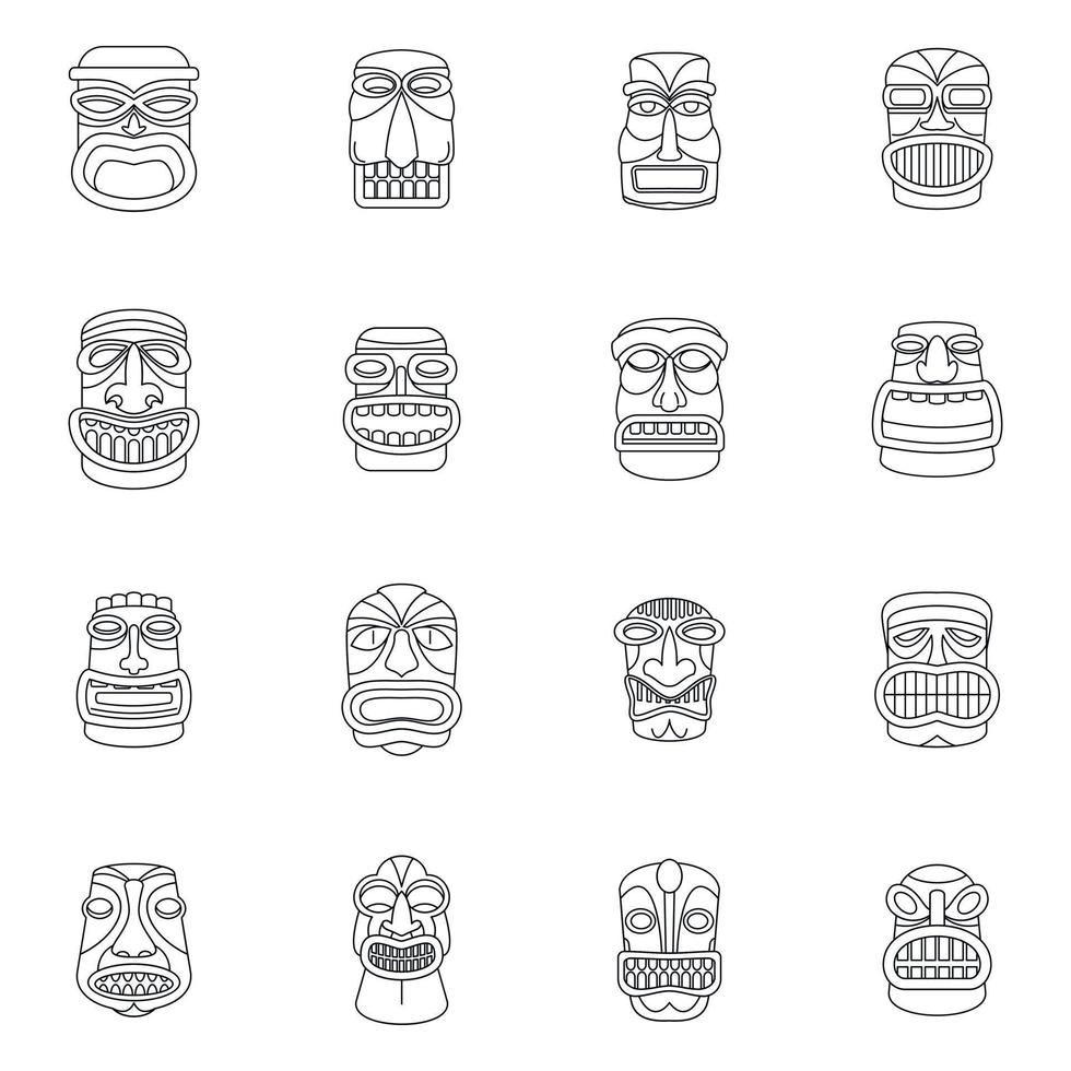 tiki idol aztec hawaii conjunto de iconos, estilo de contorno vector