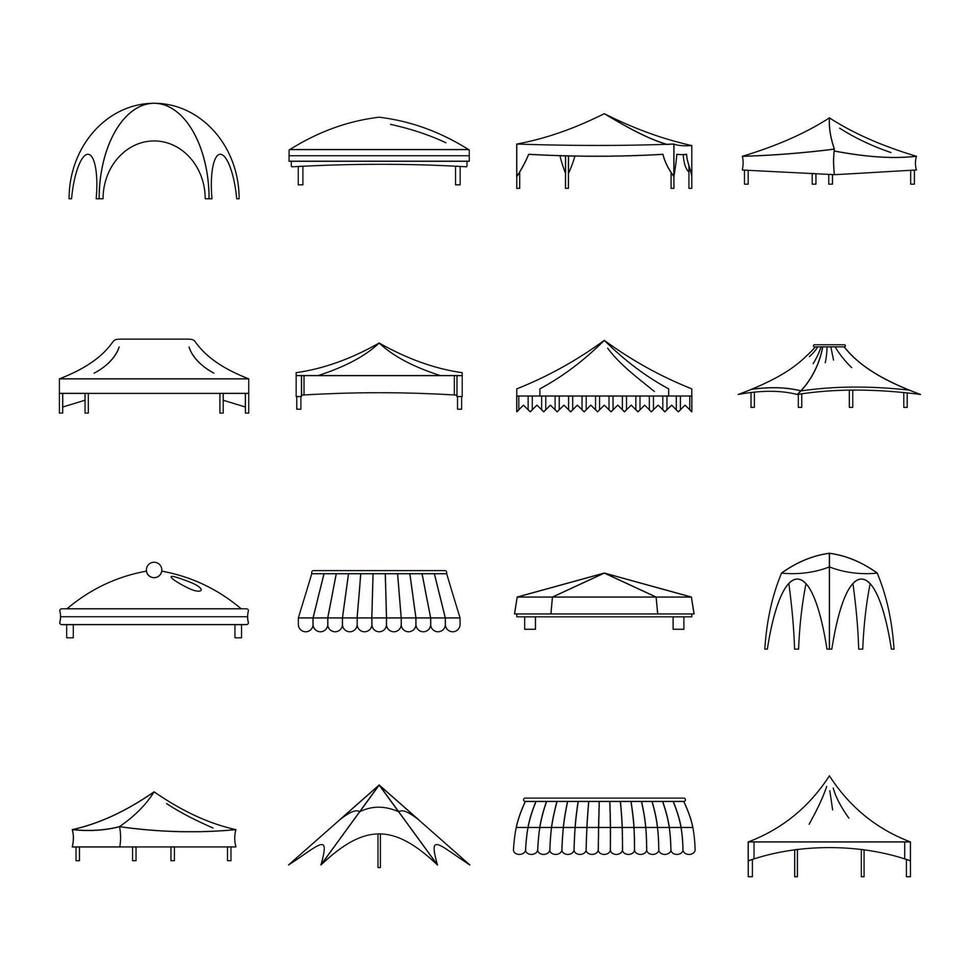 Canopy shed overhang icons set, outline style vector