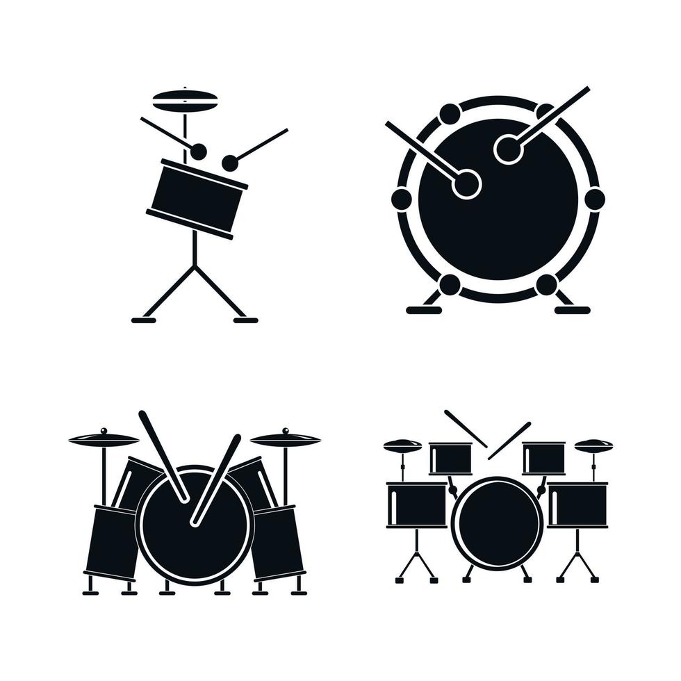 conjunto de iconos de música de kit de rock de tambor, estilo simple vector