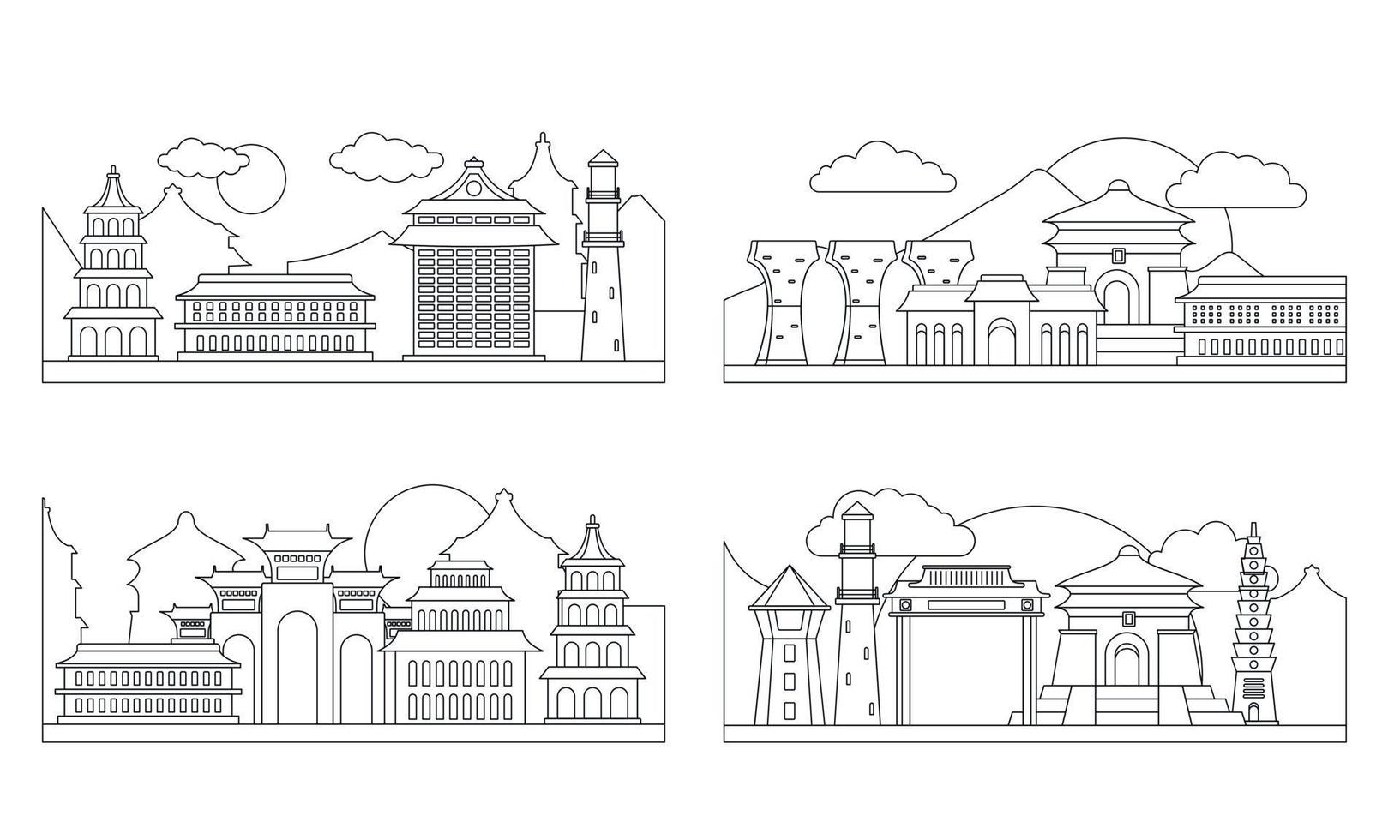 Taipei taiwan banner concept set, outline style vector