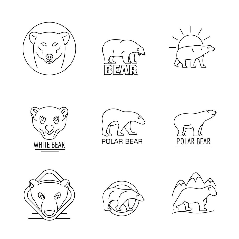 Polar bear baby white icons set, outline style vector