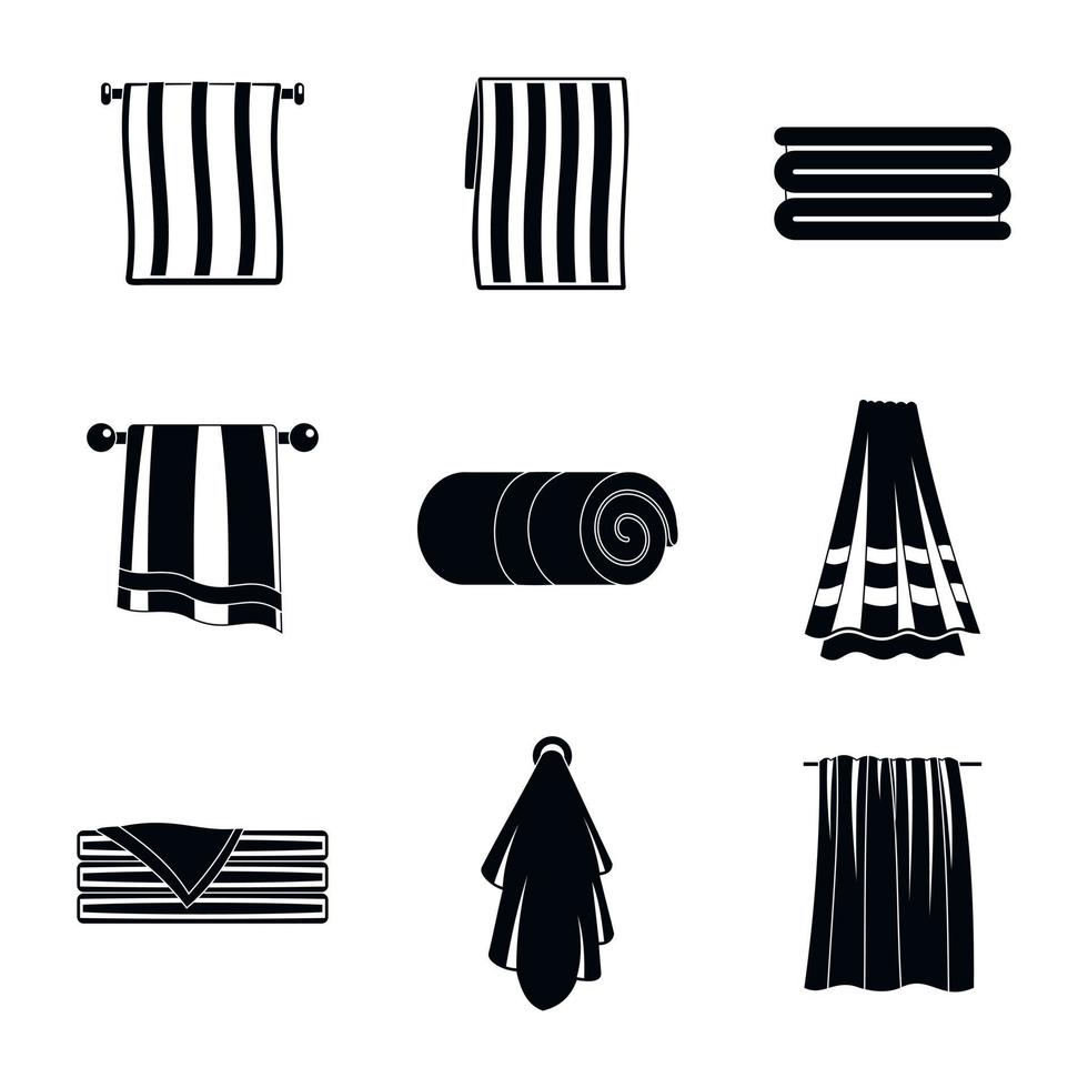 Towel hanging spa bath icons set, simple style vector