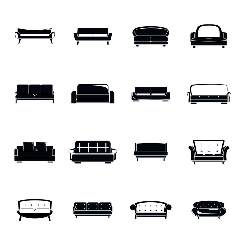 Sofa chair room couch icons set, simple style vector