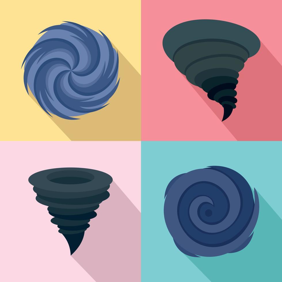 Hurricane storm damage icons set, flat style vector