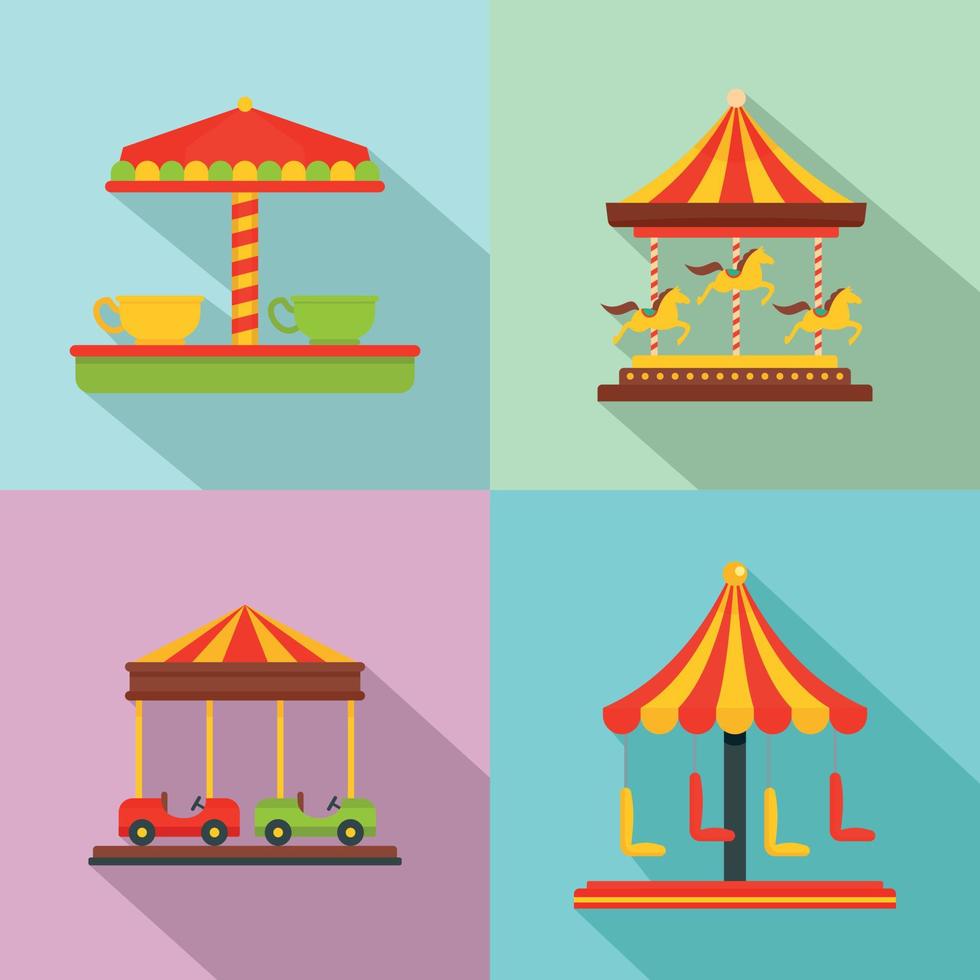 Carousel carnival horse icons set, flat style vector