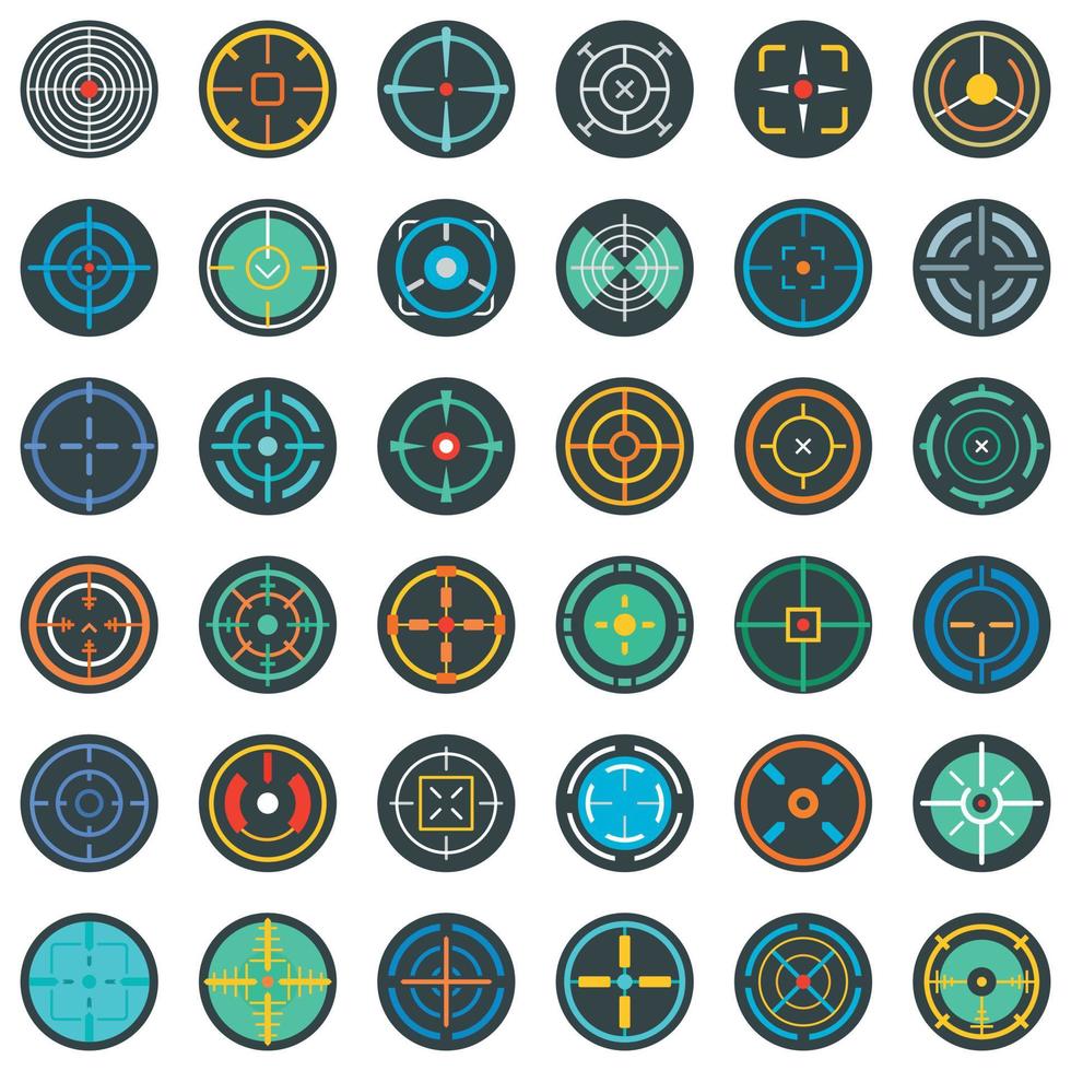 Crosshair target scope sight icons set, flat style vector