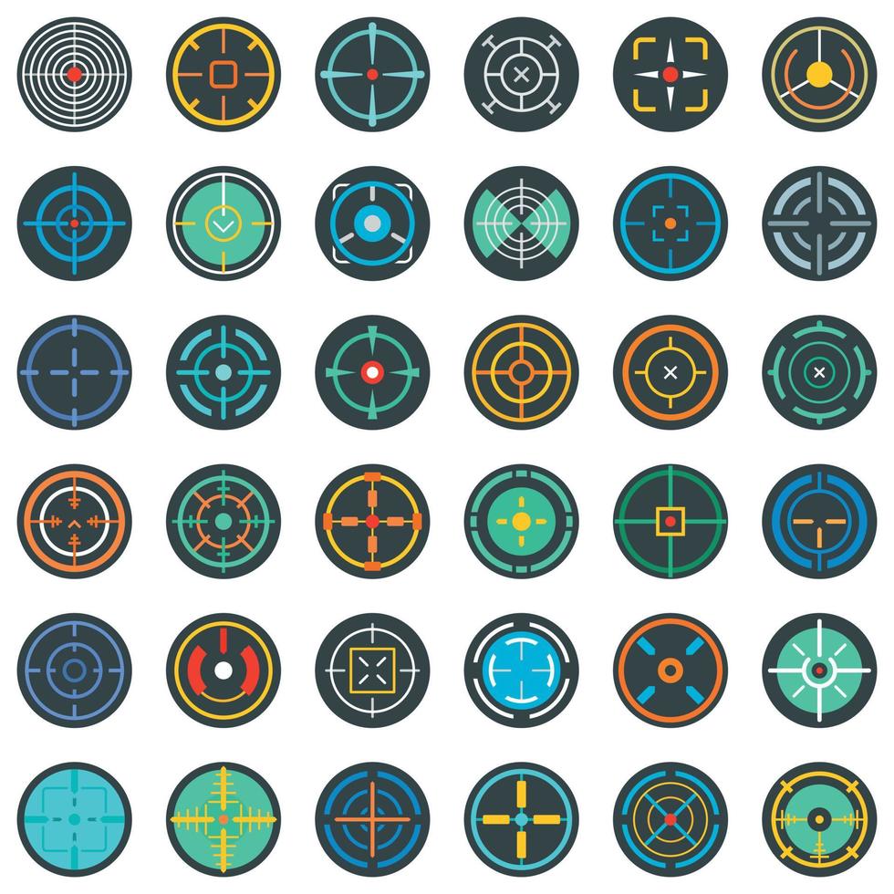 Crosshair target scope sight icons set, flat style vector