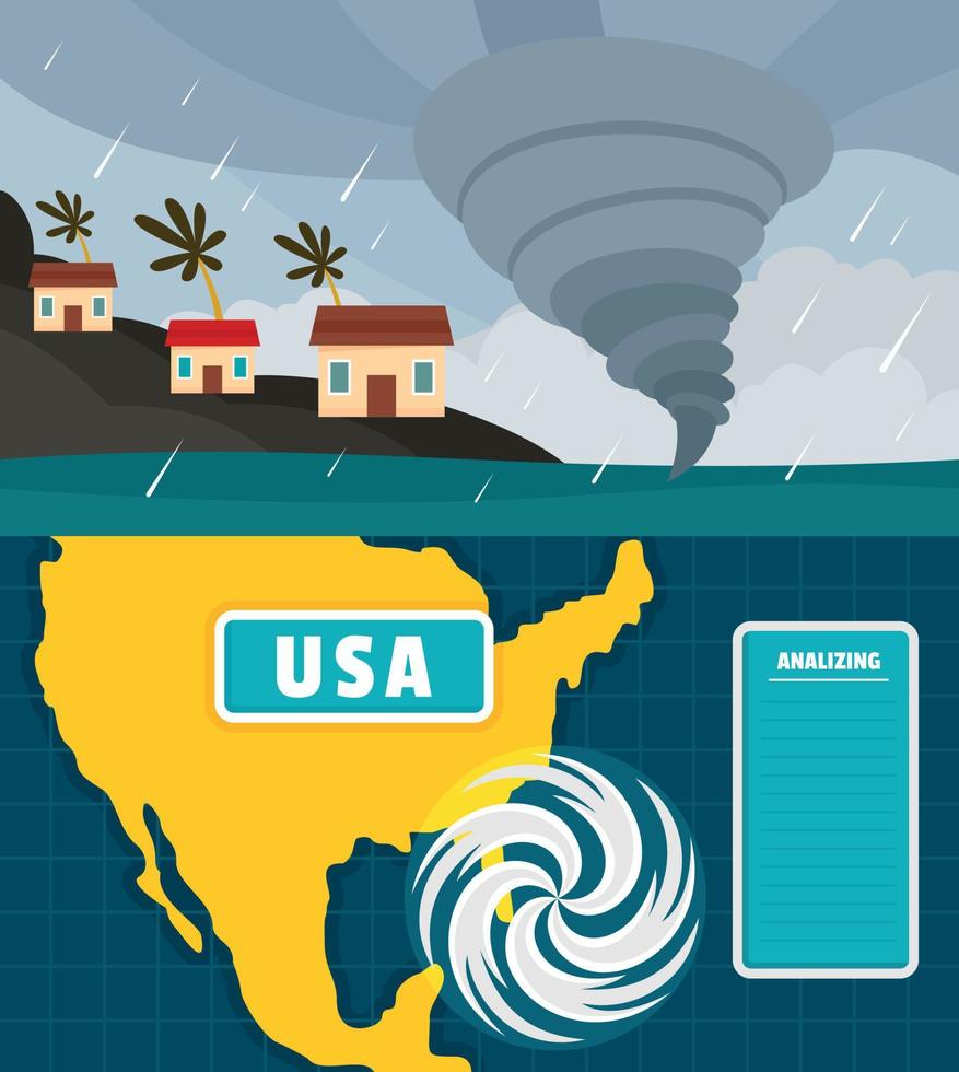 Hurricane storm banner concept set, flat style vector