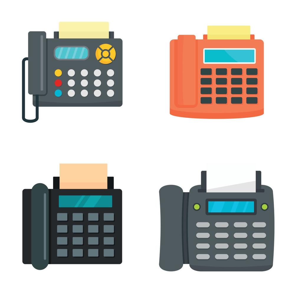 Fax machine telephone icons set, flat style vector